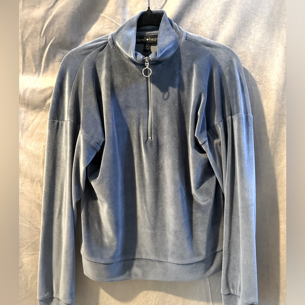Derek Heart Blue Velour Quarter Zip Pullover | Size S